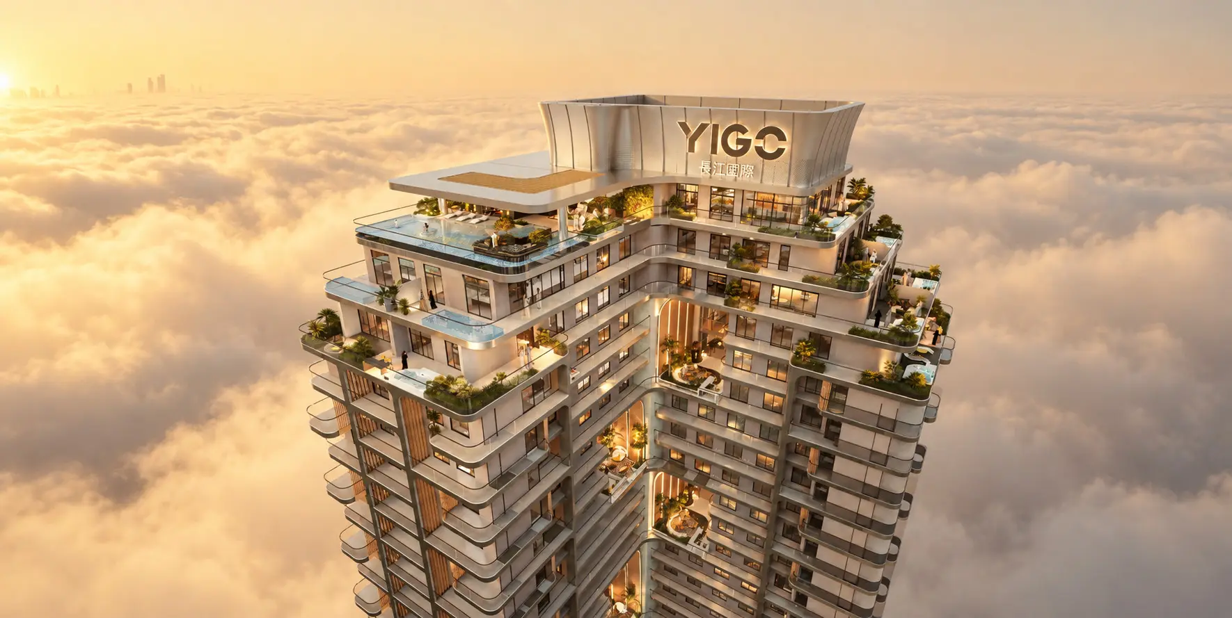 The YIGO LUXE crown above the clouds